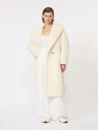 Teddy Bear Icon Coat in alpaca e lana, bianco