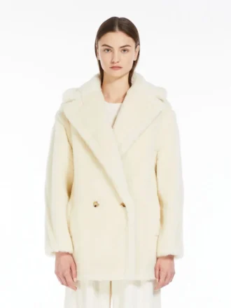 Teddy Bear Icon Coat in alpaca e lana, bianco