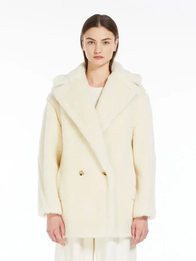 Teddy Bear Icon Coat in alpaca e lana, bianco