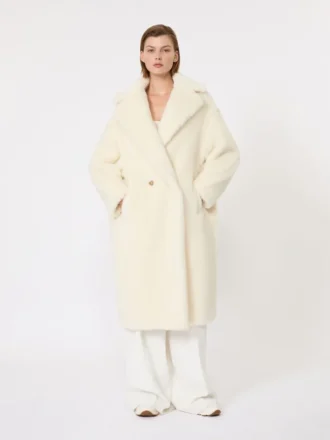 Teddy Bear Icon Coat in alpaca e lana, bianco