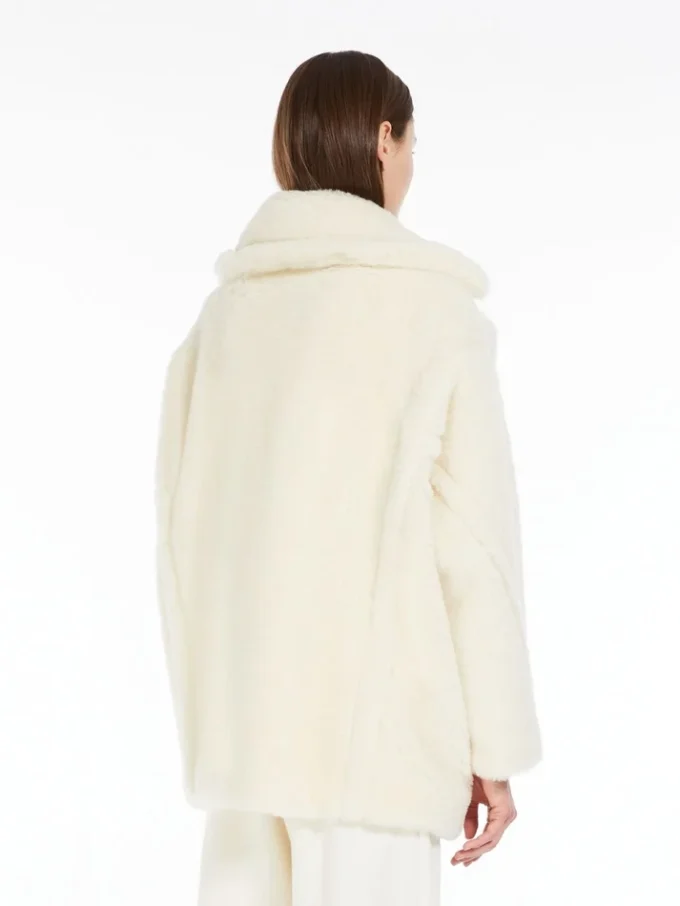 Teddy Bear Icon Coat in alpaca e lana, bianco