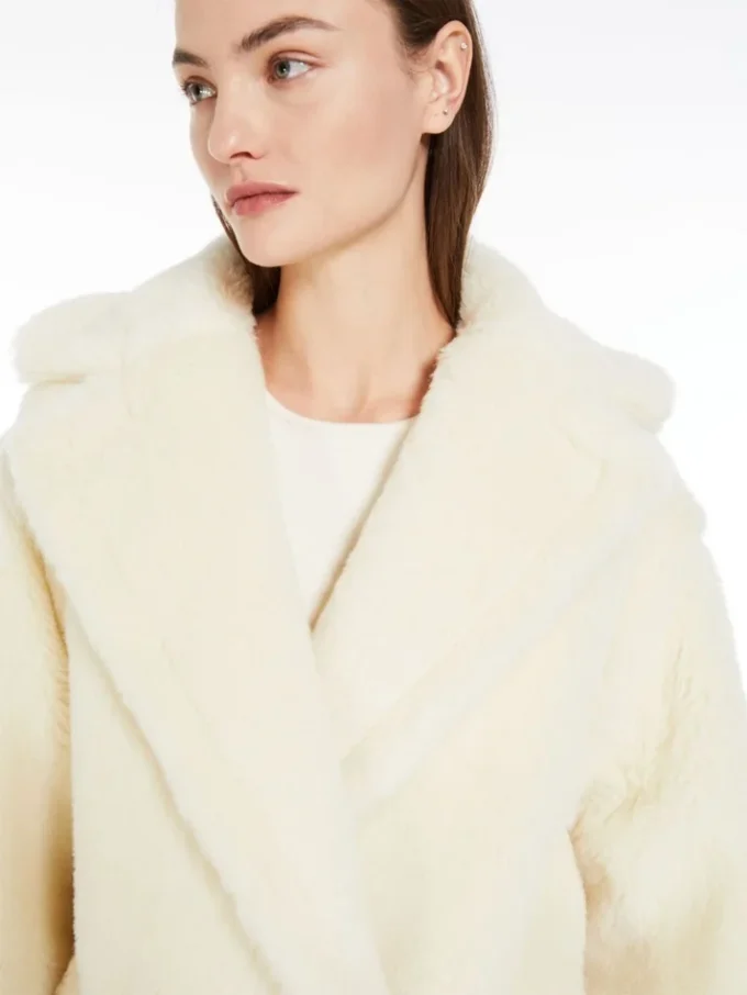 Teddy Bear Icon Coat in alpaca e lana, bianco