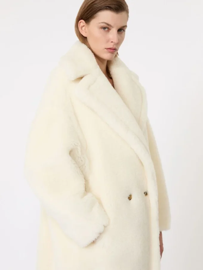 Teddy Bear Icon Coat in alpaca e lana, bianco