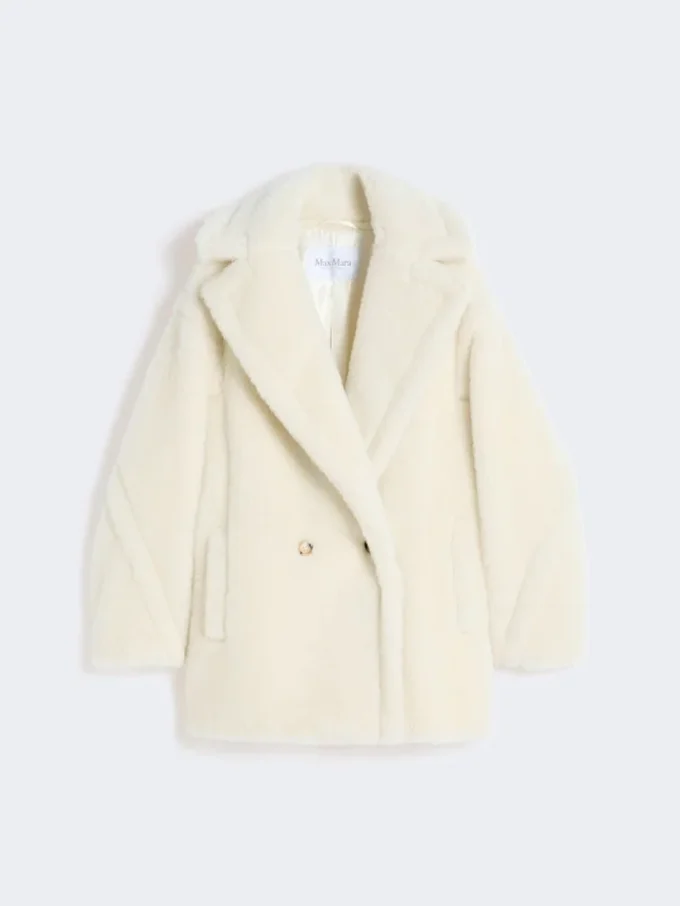 Teddy Bear Icon Coat in alpaca e lana, bianco