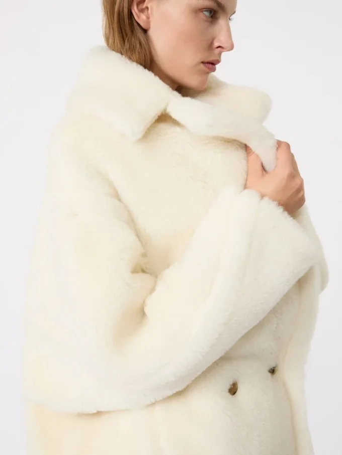Teddy Bear Icon Coat in alpaca e lana, bianco