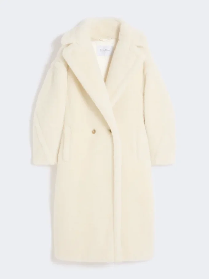 Teddy Bear Icon Coat in alpaca e lana, bianco