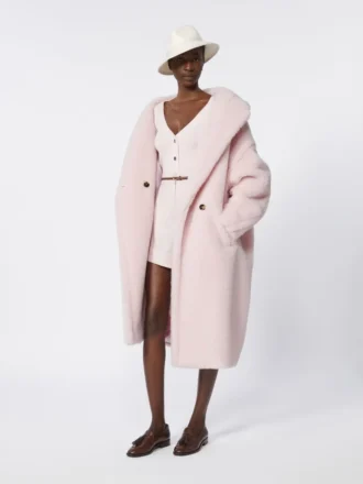 Teddy Bear Icon Coat in alpaca e lana, rosa