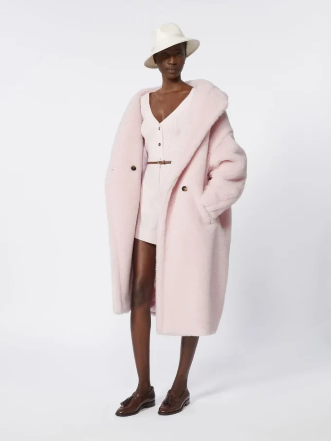 Teddy Bear Icon Coat in alpaca e lana, rosa