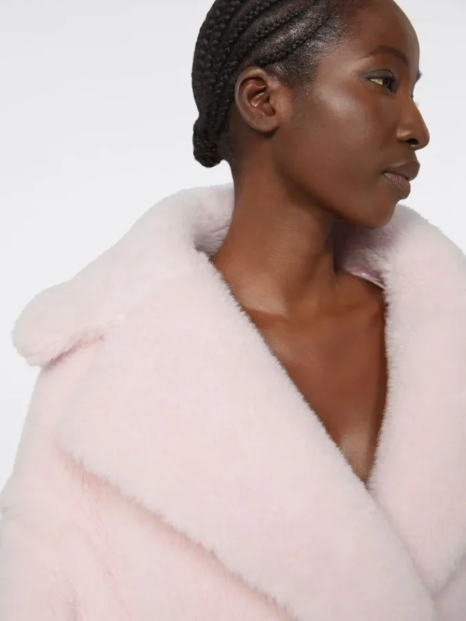 Teddy Bear Icon Coat in alpaca e lana, rosa