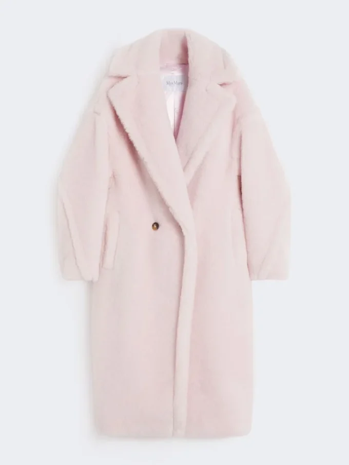 Teddy Bear Icon Coat in alpaca e lana, rosa