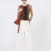 Top bimateriale con stampa animalier, sfumature beige Top bimateriale con stampa animalier, sfumature beige