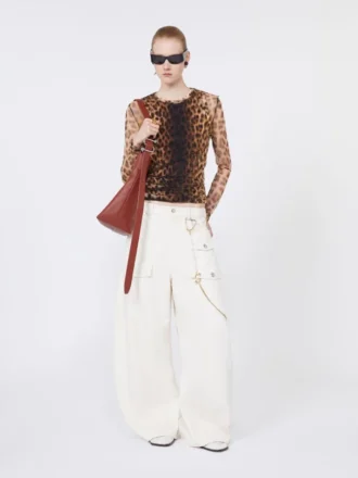 Top bimateriale con stampa animalier, sfumature beige Top bimateriale con stampa animalier, sfumature beige