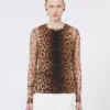 Top bimateriale con stampa animalier, sfumature beige Top bimateriale con stampa animalier, sfumature beige
