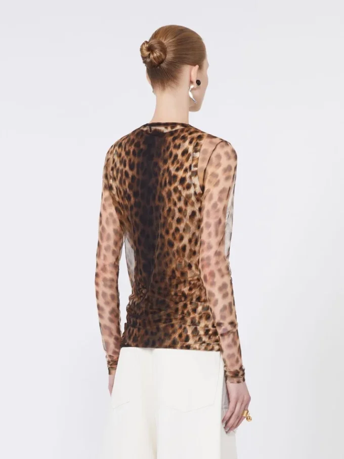 Top bimateriale con stampa animalier, sfumature beige Top bimateriale con stampa animalier, sfumature beige