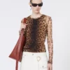 Top bimateriale con stampa animalier, sfumature beige Top bimateriale con stampa animalier, sfumature beige