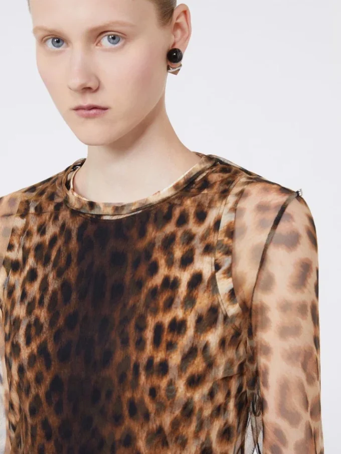 Top bimateriale con stampa animalier, sfumature beige Top bimateriale con stampa animalier, sfumature beige