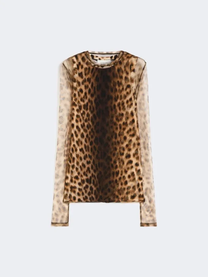 Top bimateriale con stampa animalier, sfumature beige Top bimateriale con stampa animalier, sfumature beige