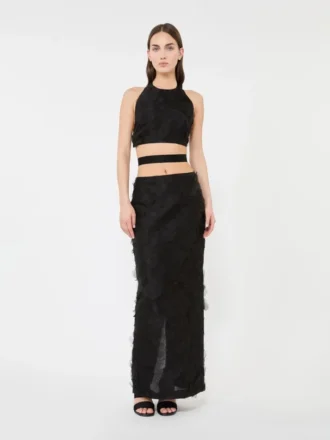Gonna midi in jacquard di seta, nera