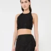 Top corto in jacquard di seta fil coupa, nero