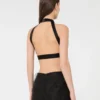 Top corto in jacquard di seta fil coupa, nero