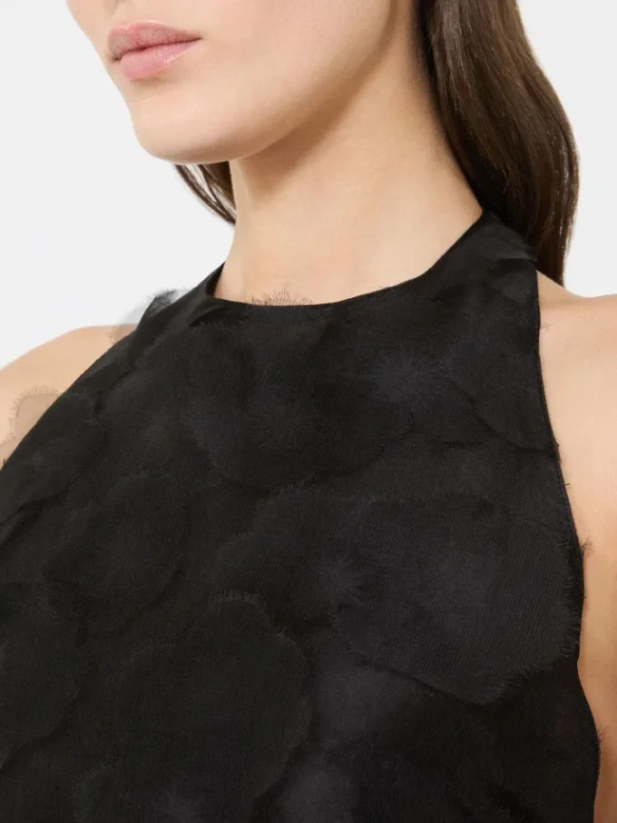 Top corto in jacquard di seta fil coupa, nero