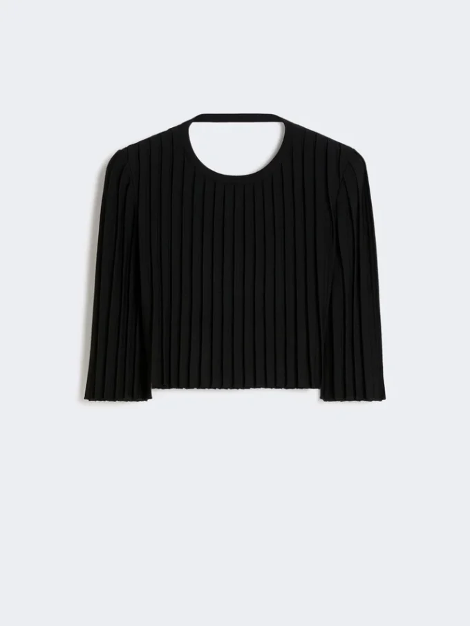 Top corto in viscosa elasticizzata, nero Top corto in viscosa elasticizzata, nero