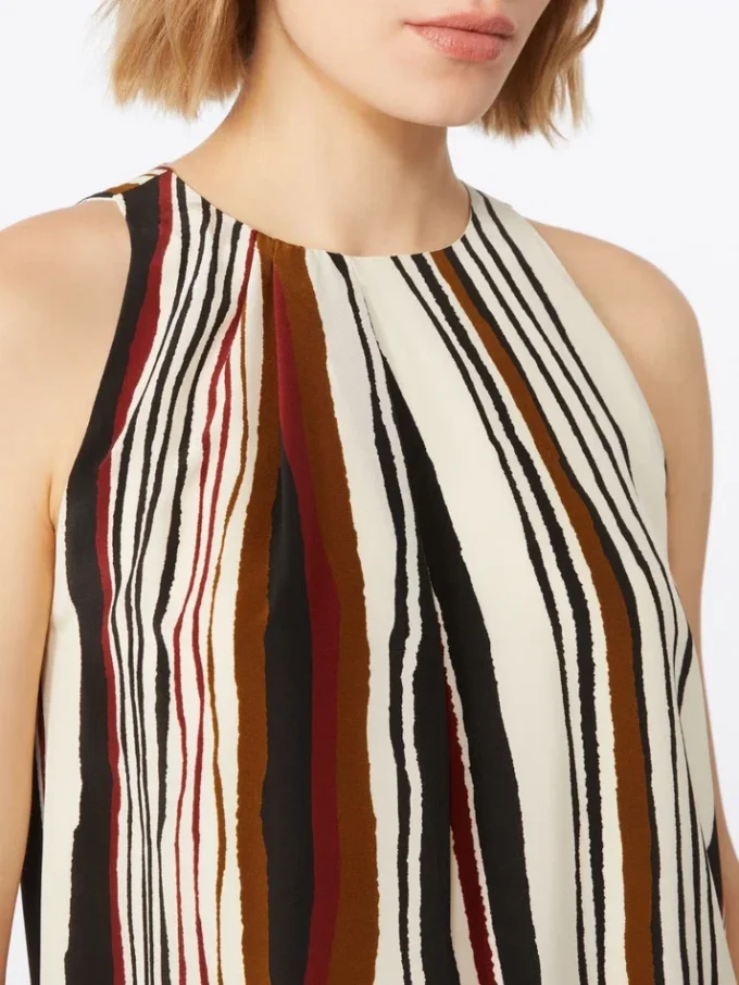 Top in crêpe de chine di seta stampato, rosso mattone
