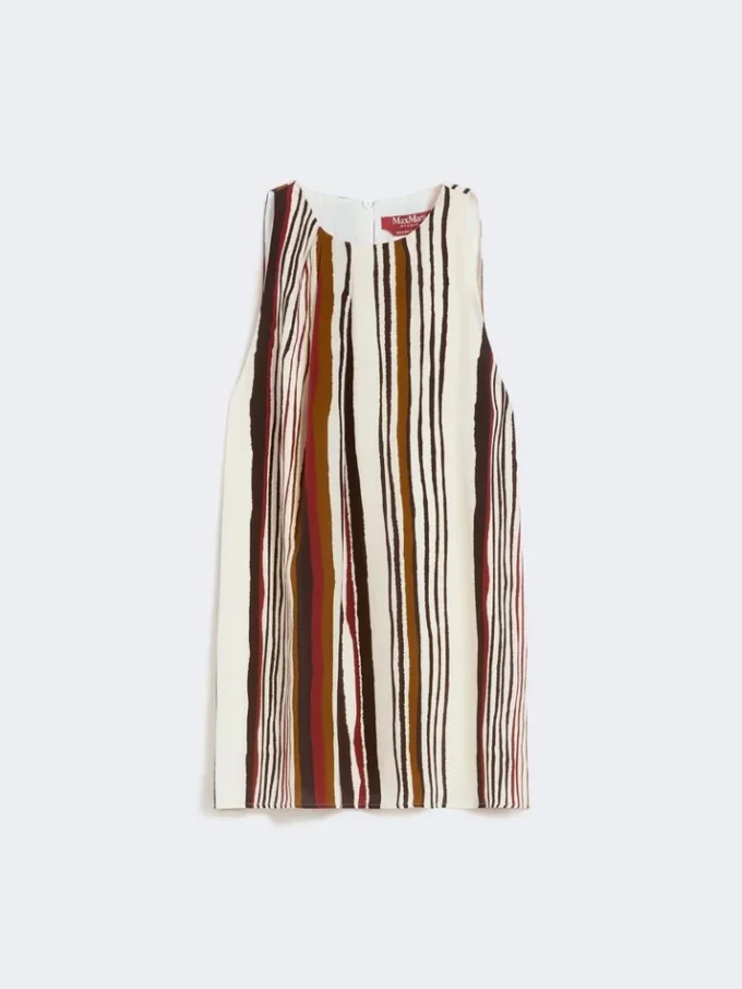 Top in crêpe de chine di seta stampato, rosso mattone