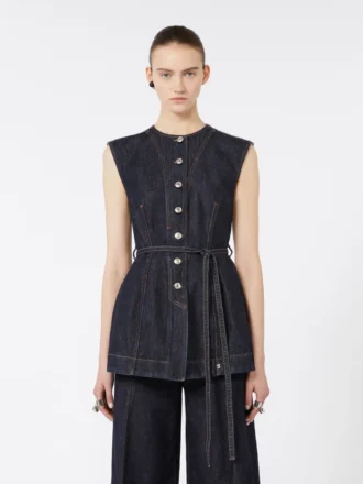 Top in denim senza maniche, blu notte