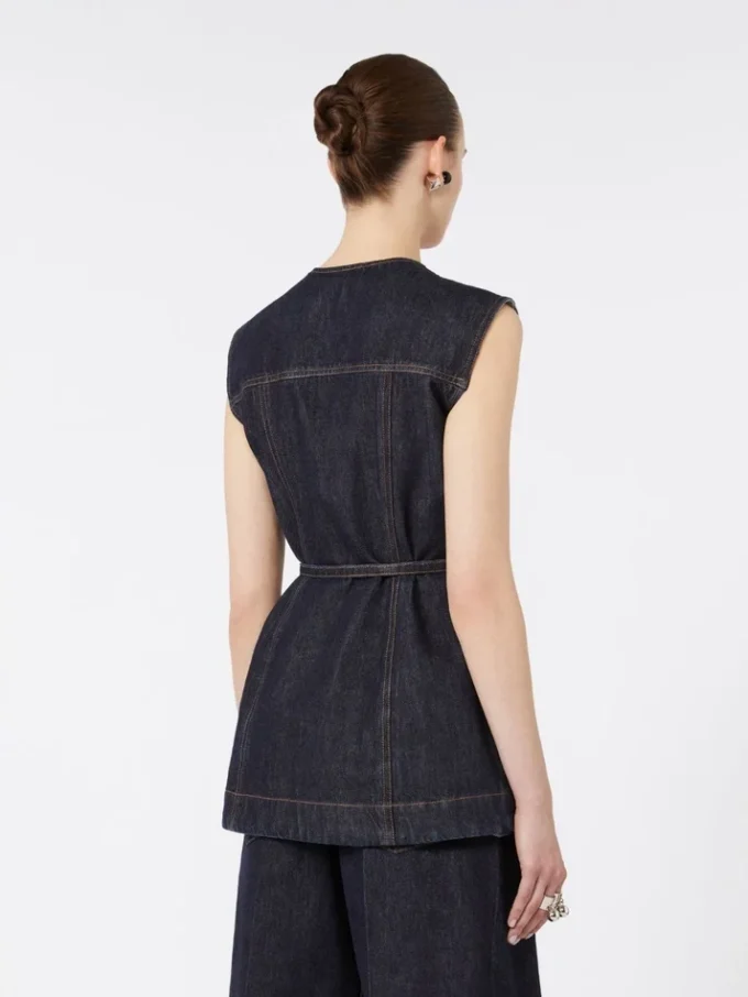 Top in denim senza maniche, blu notte