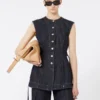 Top in denim senza maniche, blu notte
