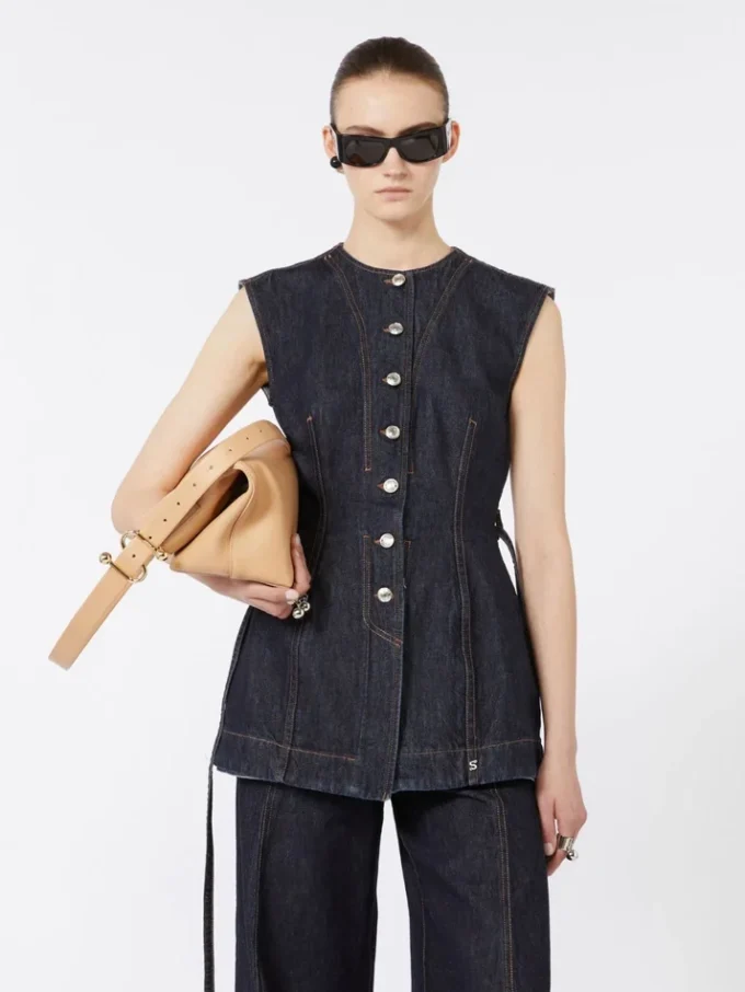 Top in denim senza maniche, blu notte