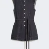 Top in denim senza maniche, blu notte