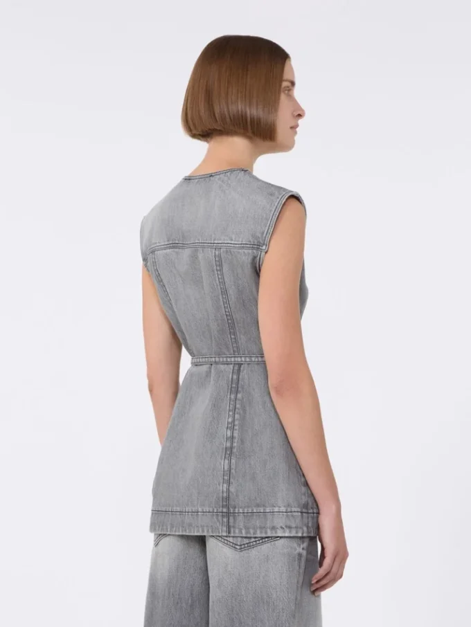Top in denim senza maniche dalla vestibilità slim, nero