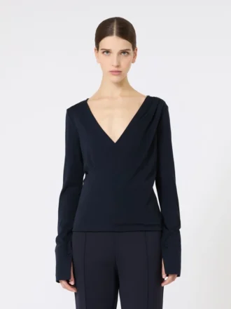 Top in jersey di lana, blu oltremare
