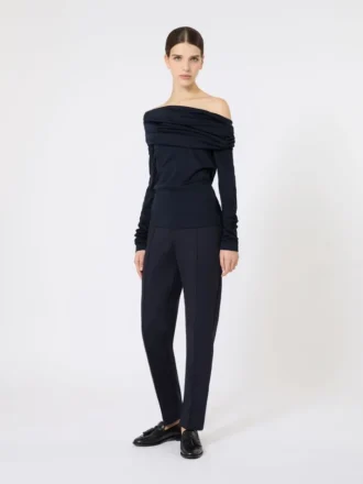 Top in lana con spalle scoperte, blu oltremare