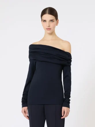 Top in lana con spalle scoperte, blu oltremare