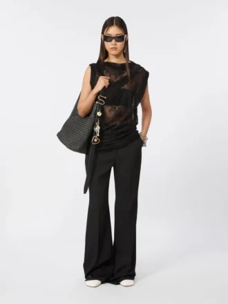Top in pizzo bicolore, nero