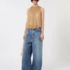 Top in rete con cristalli, color cammello Top in rete con cristalli, color cammello