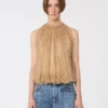 Top in rete con cristalli, color cammello Top in rete con cristalli, color cammello