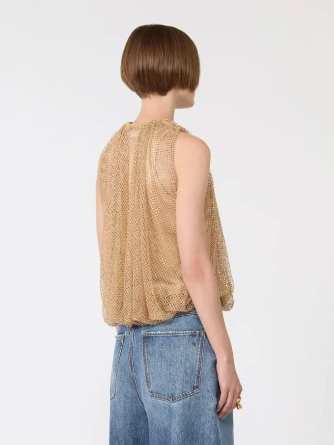 Top in rete con cristalli, color cammello Top in rete con cristalli, color cammello