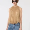 Top in rete con cristalli, color cammello Top in rete con cristalli, color cammello