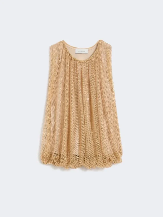 Top in rete con cristalli, color cammello Top in rete con cristalli, color cammello