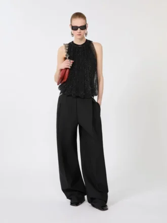 Top in rete con cristalli, nero