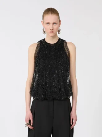 Top in rete con cristalli, nero