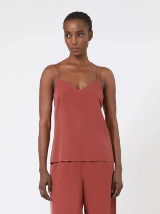 Top in tela di seta, color terracotta