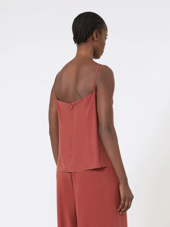 Top in tela di seta, color terracotta