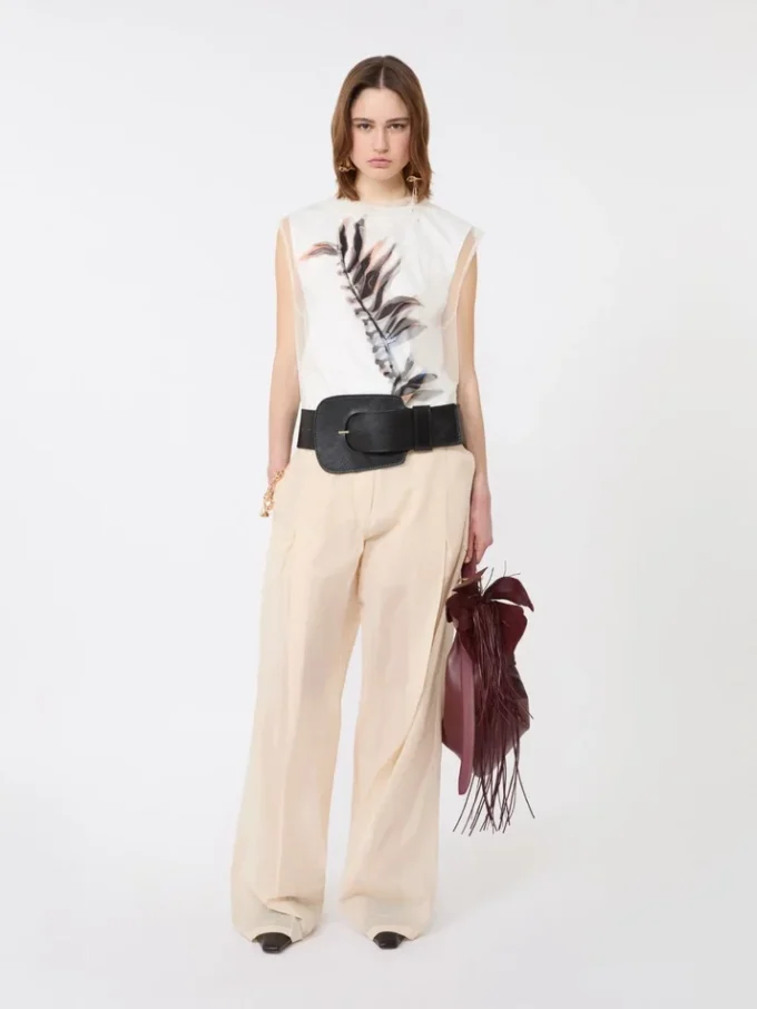 Top senza maniche a doppio strato in raso e tulle, bianco Top senza maniche a doppio strato in raso e tulle, bianco