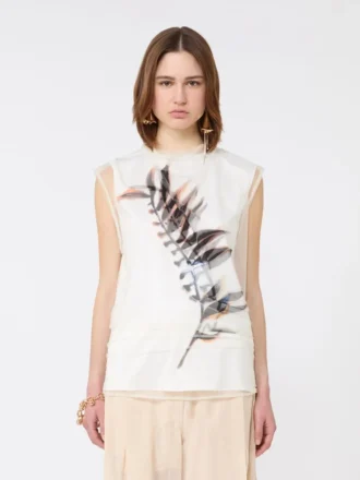 Top senza maniche a doppio strato in raso e tulle, bianco Top senza maniche a doppio strato in raso e tulle, bianco