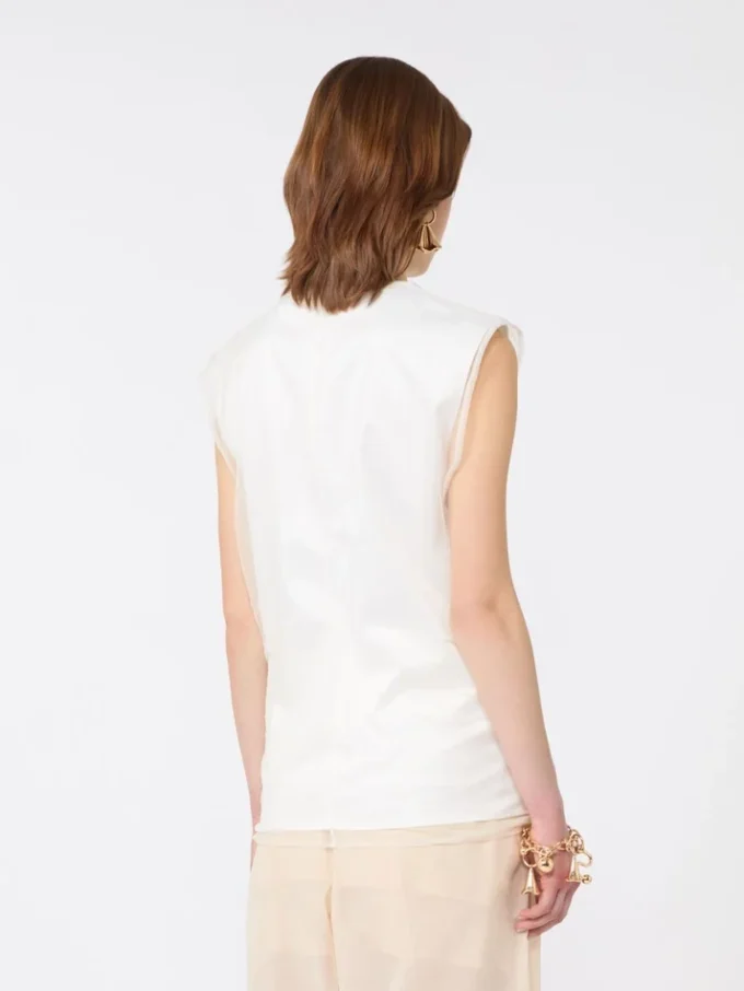 Top senza maniche a doppio strato in raso e tulle, bianco Top senza maniche a doppio strato in raso e tulle, bianco
